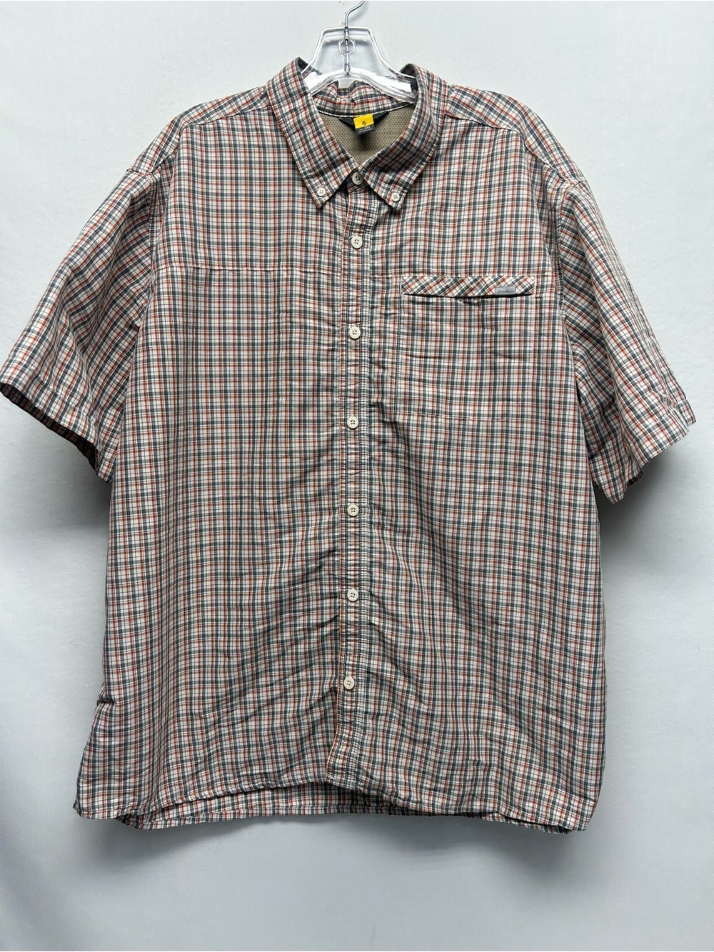 Men's Short-Sleeve Button-Down Plaid Shirt in Brown/Beige/Orange
